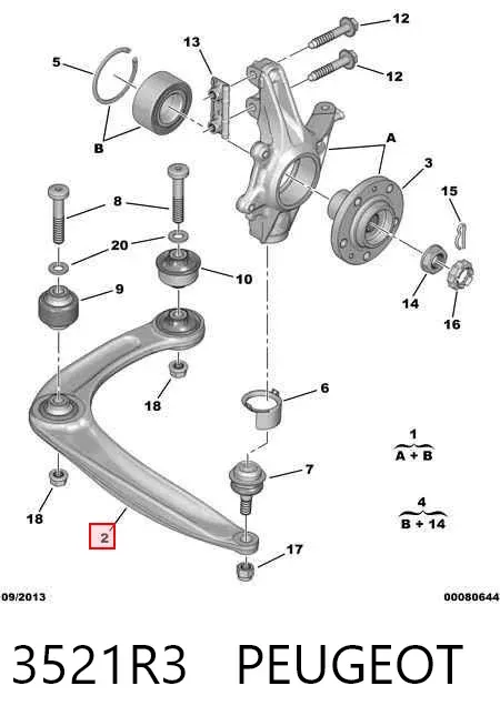 Brazo inferior derecho de la suspensión delantera 3521R3 Peugeot/Citroen