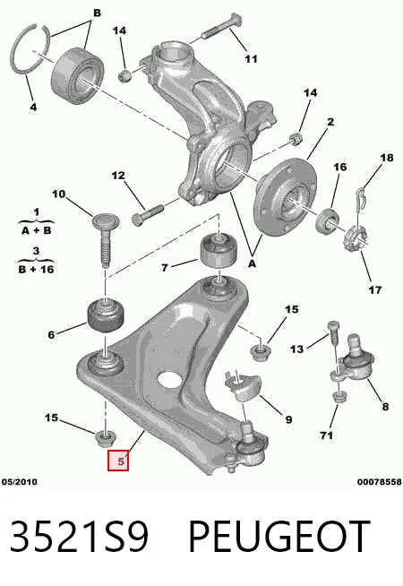 Brazo inferior derecho de la suspensión delantera 3521S9 Peugeot/Citroen