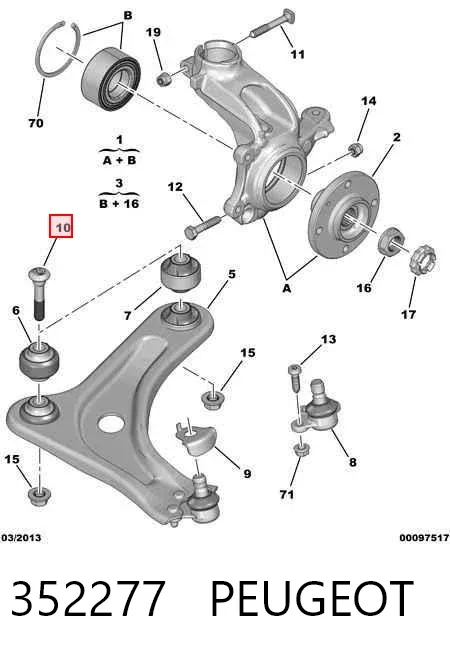 Perno de fijación del brazo oscilante delantero 352277 Peugeot/Citroen