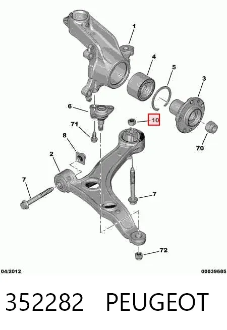 Tuerca del perno de fijación del brazo delantero inferior 352282 Peugeot/Citroen