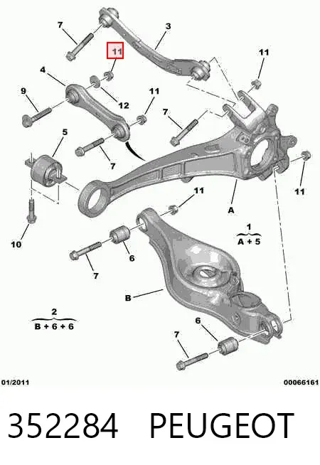 Tuerca del brazo trasero de caída 352284 Peugeot/Citroen