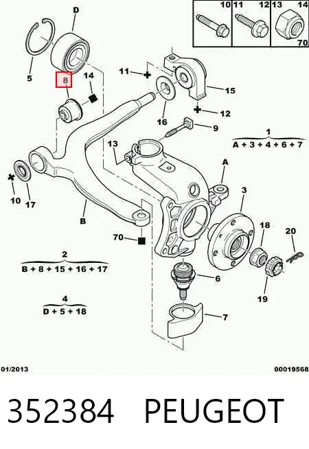 Silentblock del brazo de suspensión 352384 Peugeot/Citroen