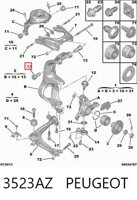 Buje del brazo de suspensión delantero superior 3523AZ Peugeot/Citroen