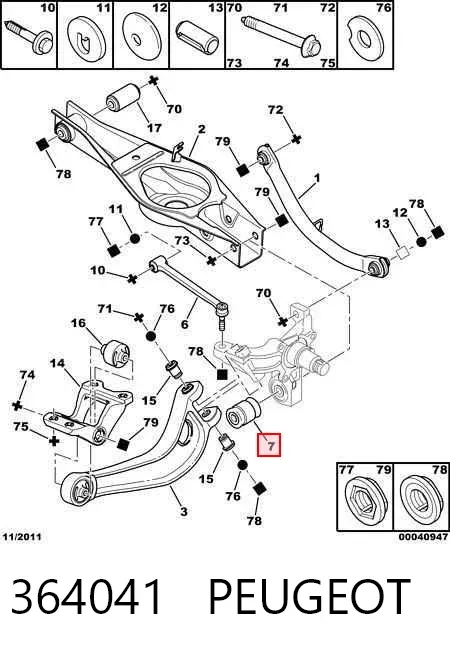 Buje exterior del brazo transversal trasero 364041 Peugeot/Citroen