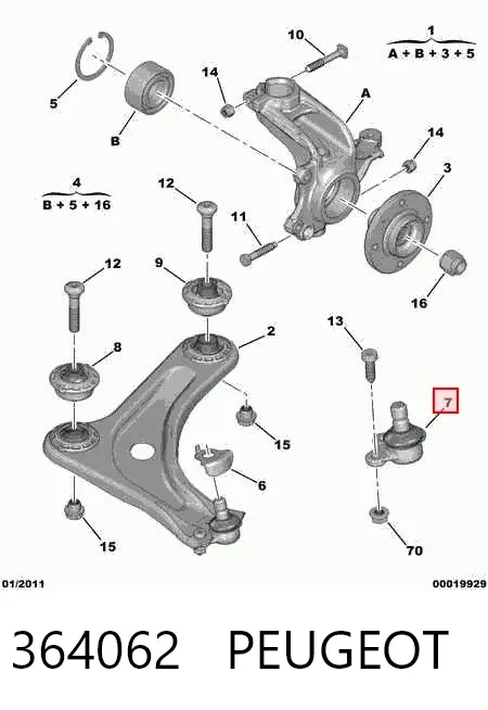 Rótula inferior de suspensión 364062 Peugeot/Citroen