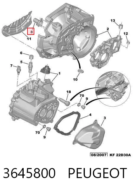 Guía del eje primario de la caja de cambios 3645800 Peugeot/Citroen