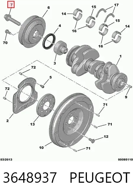 Perno de la polea del cigüeñal 3648937 Peugeot/Citroen