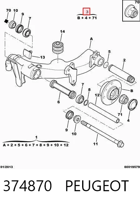 Cubo de rueda trasero 374870 Peugeot/Citroen