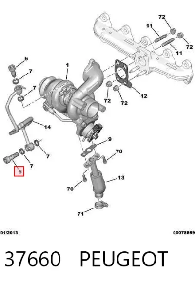 Perno de tubo de alimentación de aceite de turbocompresor PEUGEOT 37660