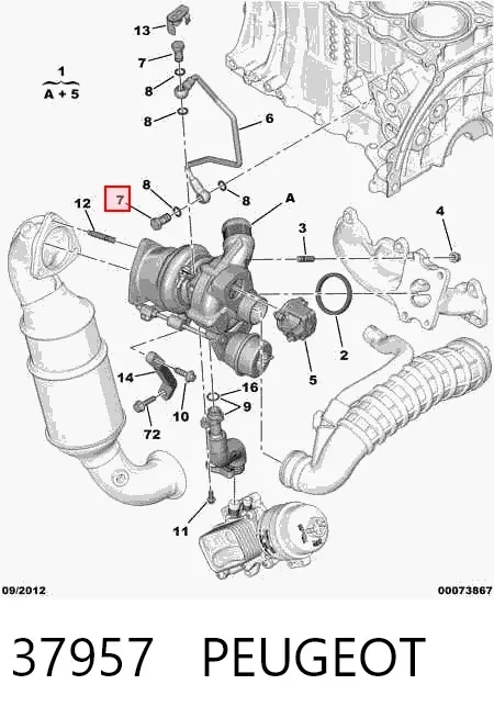 Perno de tubo de alimentación de aceite de turbocompresor 37957 Peugeot/Citroen