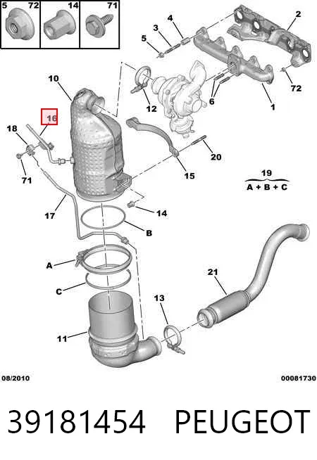 Tubo del sensor de presión de gases de escape 39181454 Peugeot/Citroen