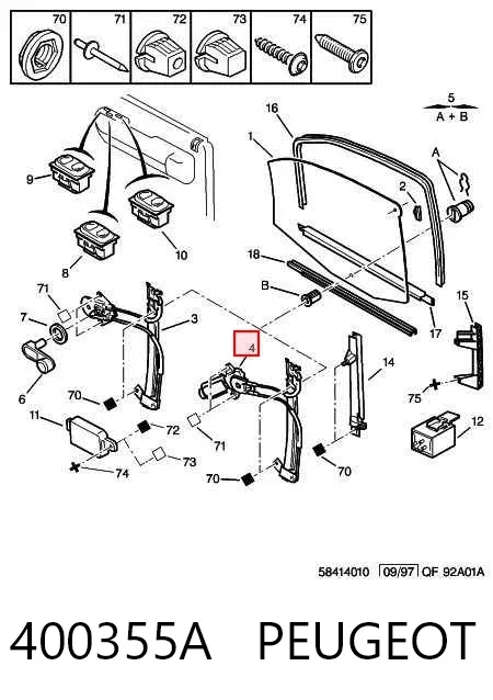 Mecanismo de elevalunas delantero izquierdo 400355A Peugeot/Citroen