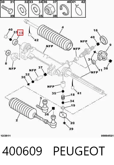 Casquillo del eje de la cremallera de dirección 400609 Peugeot/Citroen