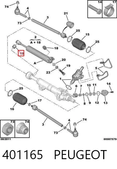 Cilindro hidráulico de dirección 401165 Peugeot/Citroen