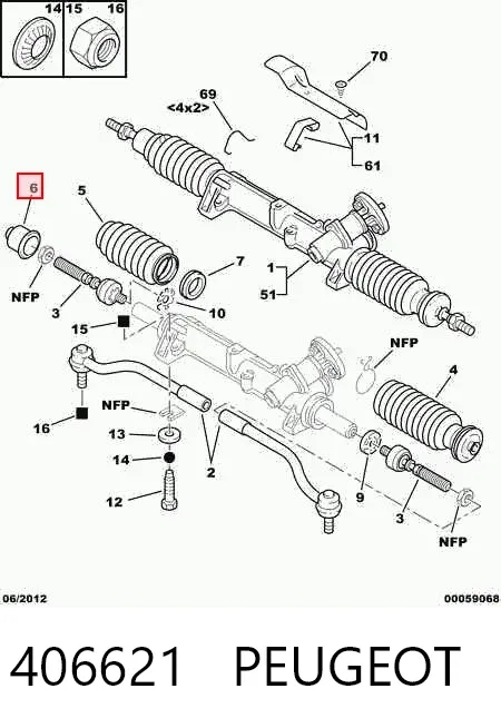 Guardapolvo de dirección derecho (cremallera) 406621 Peugeot/Citroen