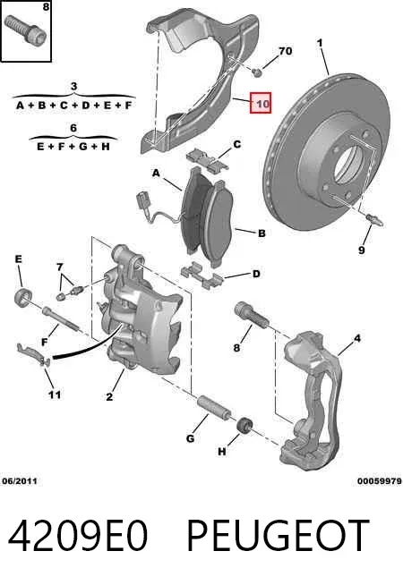 Protector del disco de freno delantero izquierdo 4209E0 Peugeot/Citroen