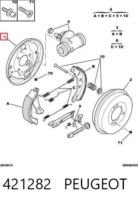 Disco de soporte del tambor de freno trasero derecho 421282 Peugeot/Citroen