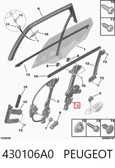 Mecanismo de elevalunas de la puerta trasera izquierda PEUGEOT 430106A0