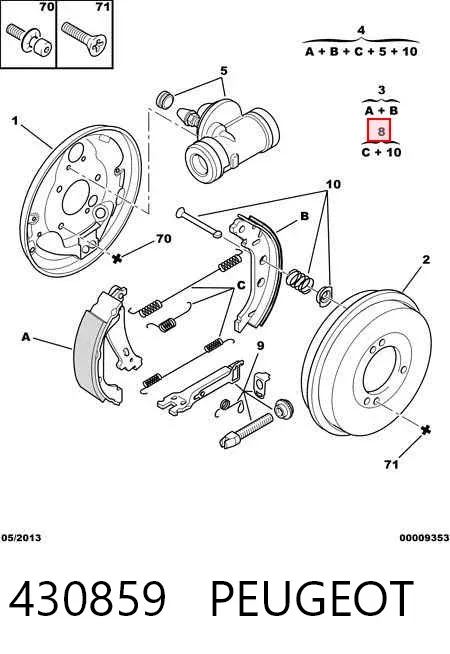 Kit de montaje de zapatas de freno traseras 430859 Peugeot/Citroen