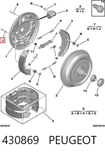 Kit de montaje de zapatas de freno traseras 430869 Peugeot/Citroen