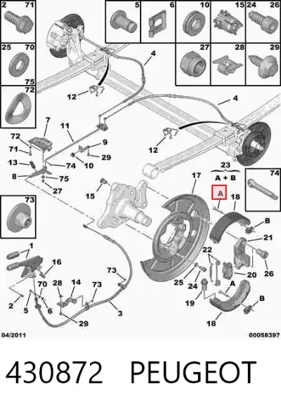 Juego de reparación del freno de estacionamiento PEUGEOT 430872