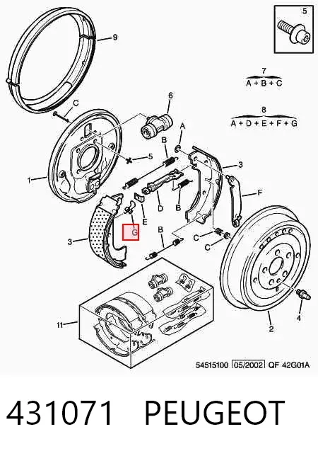 Kit de reparación del mecanismo de ajuste automático de zapatas de freno 431071 Peugeot/Citroen