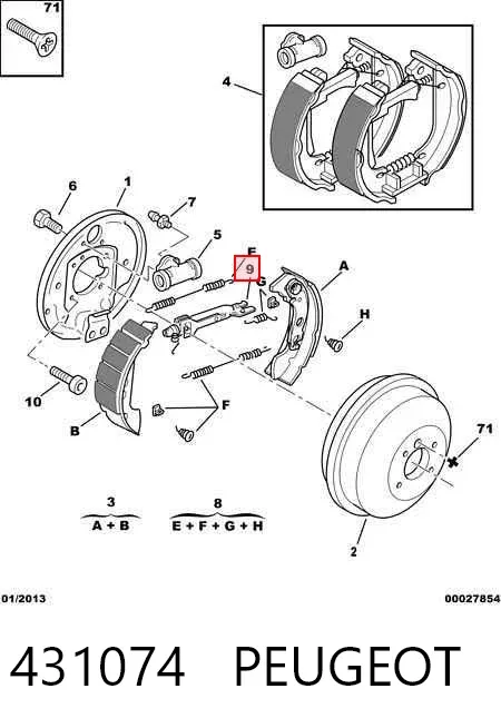 Kit de reparación del mecanismo de ajuste automático de zapatas de freno 431074 Peugeot/Citroen