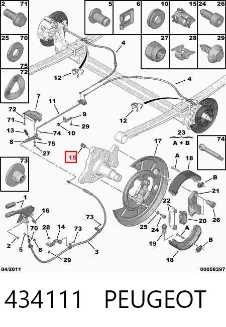 Guía del cable del freno de mano 434111 Peugeot/Citroen