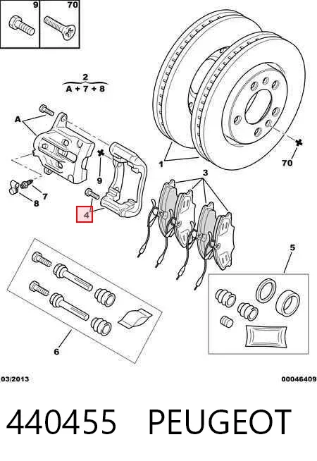 Soporte de la pinza de freno delantera 440455 Peugeot/Citroen