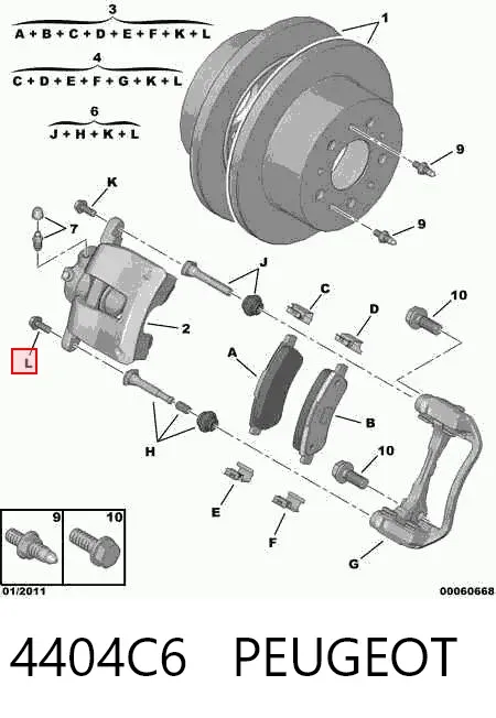 Soporte de la pinza de freno trasera 4404C6 Peugeot/Citroen
