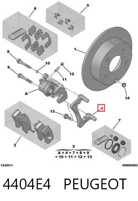 Soporte de la pinza de freno trasera 4404E4 Peugeot/Citroen