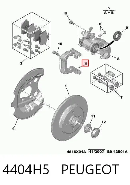 Soporte de la pinza de freno trasera 4404H5 Peugeot/Citroen