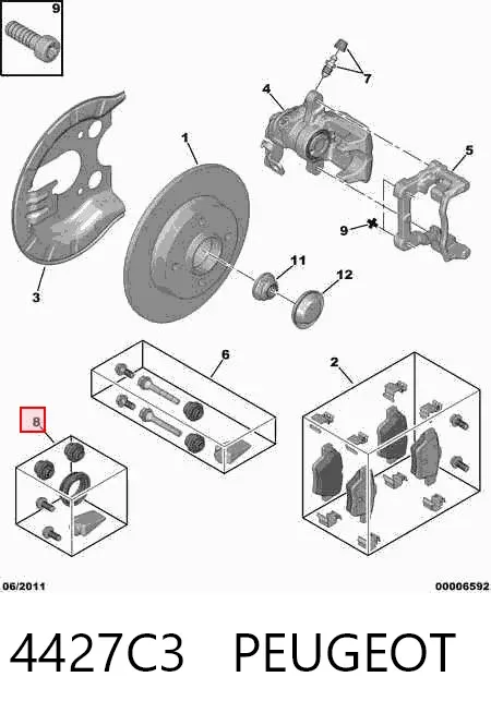 Kit de reparación de pinzas de freno trasero 4427C3 Peugeot/Citroen