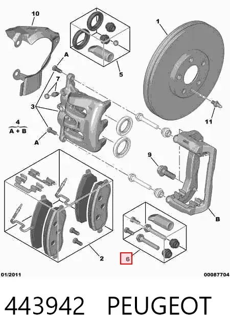 Kit de reparación de pinzas de freno trasero 443942 Peugeot/Citroen
