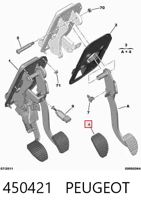 Cubierta de pedal de freno 450421 Peugeot/Citroen