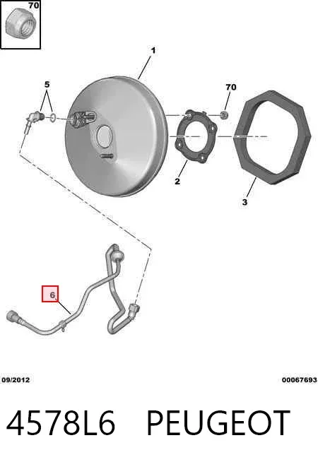 Tubo de vacío del servofreno 4578L6 Peugeot/Citroen