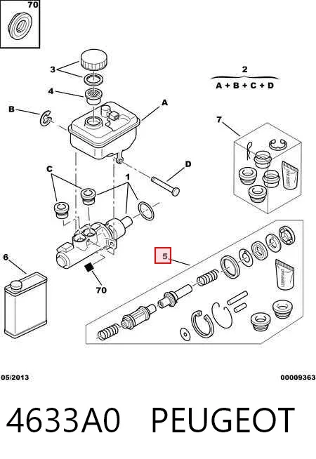 Kit de reparación cilindro de freno principal 4633A0 Peugeot/Citroen