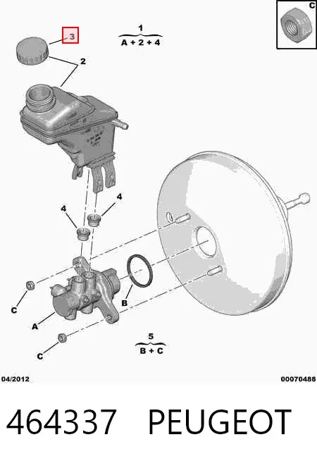 Tapa del depósito del cilindro maestro de freno 464337 Peugeot/Citroen