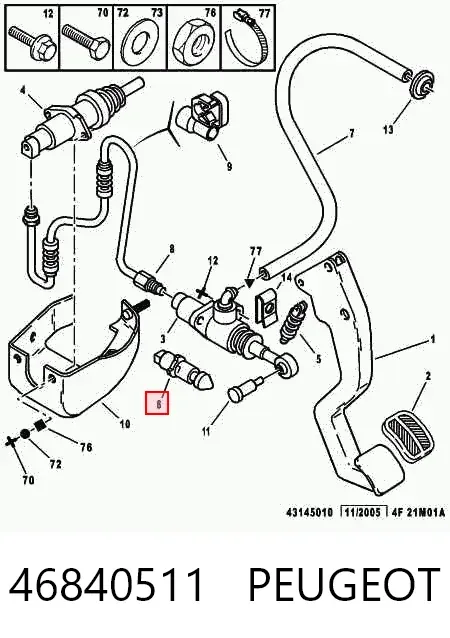 Sensor de posición del pedal de embrague 46840511 Peugeot/Citroen