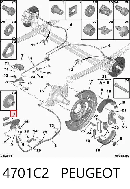 Palanca de freno de mano 4701C2 Peugeot/Citroen