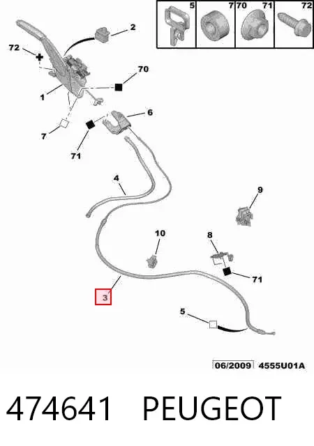 Cable de freno de mano trasero derecho/izquierdo 474641 Peugeot/Citroen