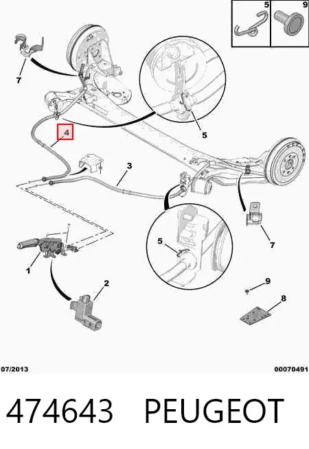 Cable de freno de mano trasero derecho 474643 Peugeot/Citroen