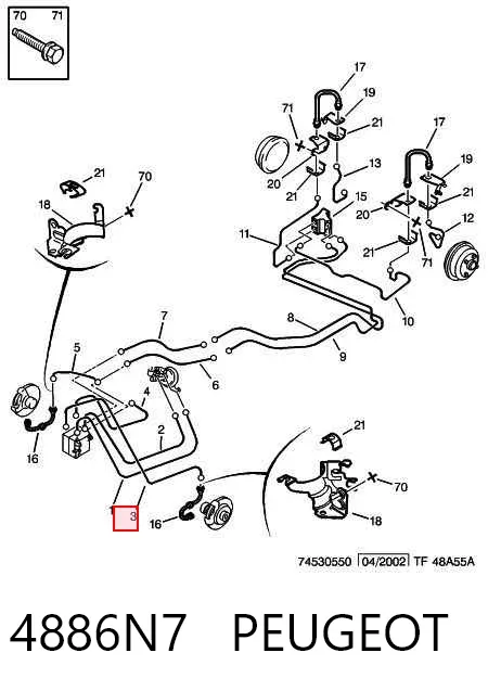 Tubo de freno delantero izquierdo 4886N7 Peugeot/Citroen