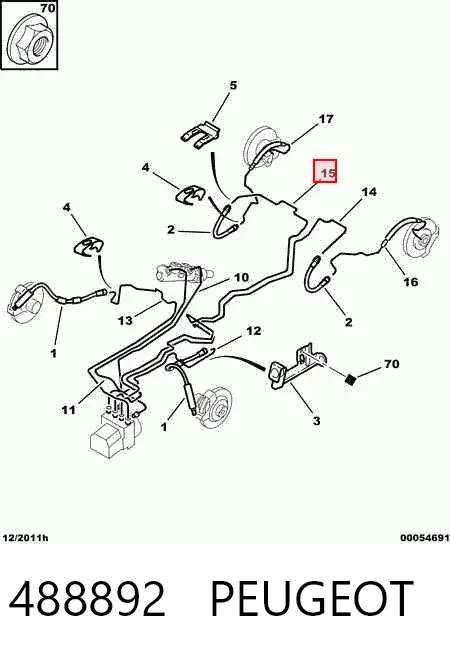 Tubo central de freno trasero 488892 Peugeot/Citroen
