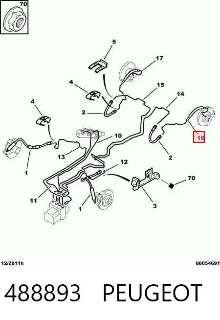 Tubo de freno trasero izquierdo 488893 Peugeot/Citroen