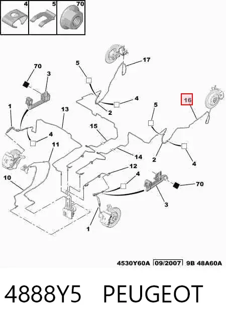 Tubo de freno trasero izquierdo 4888Y5 Peugeot/Citroen