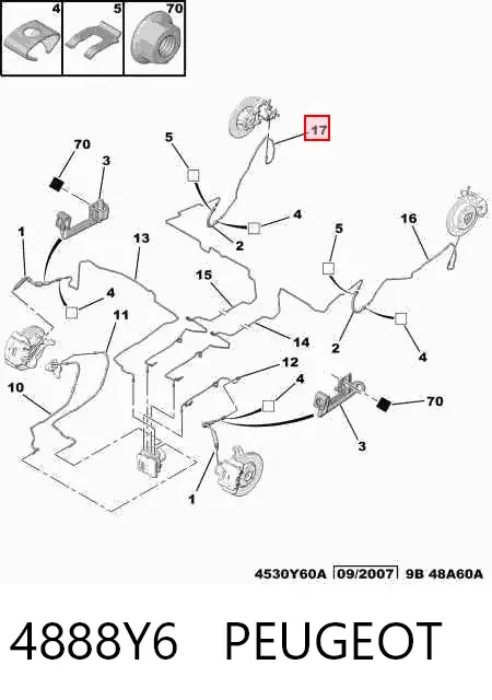 Tubo de freno trasero derecho 4888Y6 Peugeot/Citroen