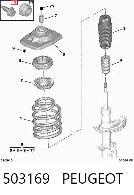 Soporte del amortiguador delantero derecho 503169 Peugeot/Citroen