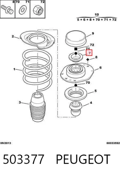 Cubierta de soporte del amortiguador delantero PEUGEOT 503377