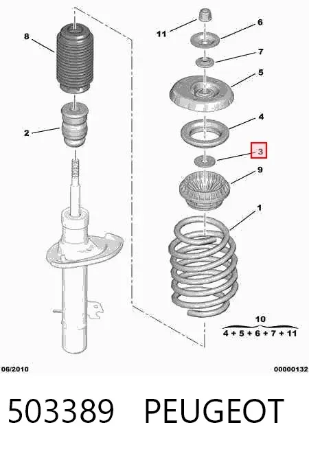 Arandela de casquillo del vástago del amortiguador delantero 503389 Peugeot/Citroen
